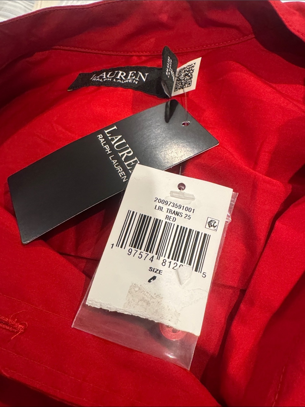 Lauren Ralph Lauren NWT Banded Collar Red Tie-Waist Button Midi Dress - Picture 8 of 14